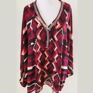 LANE BRYANT AZTEC KIMONO BEADED TOP BLOUSE SZ 3X